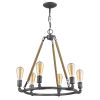 Brown and Black Candle Style Six Light Metal Dimmable Chandelier