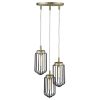 Gold Caged Three Light Metal Dimmable Chandelier With Black Shades