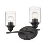 14" Black And Clear Metal and Glass Two Light Flush Mounted Sconce