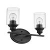 14" Black And Clear Metal and Glass Two Light Flush Mounted Sconce