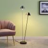 48" Black And Silver Two Light LED Novelty Floor Lamp With Black And Silver Metal Empire Shade