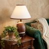 14" Brown Ceramic Novelty Bedside Lamp With Brown And White Empire Shade