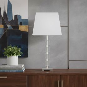25" Crystal Geo Cubed Table Lamp With White Sharp Corner Square Tapered Shade