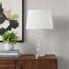 20" Silver Crystal Stacked Geo Cubes Table Lamp With White Classic Empire Shade