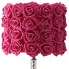 18" Silver Bedside Led Table Lamp With Red Flowers Drum Shade