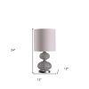 24" Chrome and Faux Crystal Double Orb Table Lamp With White Classic Drum Shade