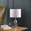 19" Chrome and Faceted Crystal Urn Table Lamp With White Drum Shade