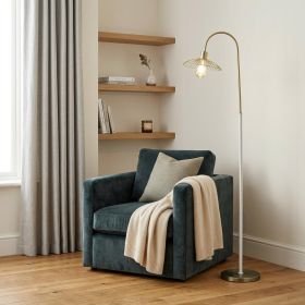 64" Gold And White Arched Floor Lamp With Gold Metal Cage Shade
