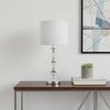 21" Silver Bedside Table Lamp With White Drum Shade