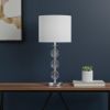 21" Silver Bedside Table Lamp With White Drum Shade