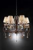Brown And White Shaded Four Light Metal and Crystal Glass Chandelier With White Shades
