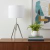 34" Silver Metal Adjustable Tripod Table Lamp With White Round Shade