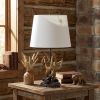 26" Natural And Brown Antlers Table Lamp With White Shade