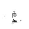 14" Matte Black Metal Arched Hanging Orb USB Table Lamp