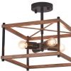 Brown And Black Lantern Four Light Metal Chandelier