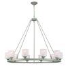 Silver Shaded Ten Light Metal Dimmable Chandelier With White Shades