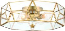 Brass Unique Statement Four Light Metal Dimmable Flush Chandelier With Clear Shades