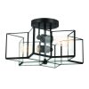 Black Unique Statement Two Light Metal Dimmable Flush Chandelier With Clear Shades