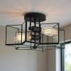 Black Unique Statement Two Light Metal Dimmable Flush Chandelier With Clear Shades