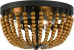 Brown And Black Wood Bead Three Light Flush Mount Ceiling Light