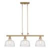 Gold Kitchen Island Three Light Metal and Seeded Glass Dimmable Chandelier With Clear Shades