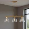 Gold Kitchen Island Three Light Metal and Seeded Glass Dimmable Chandelier With Clear Shades