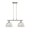 Nickel Kitchen Island Two Light Metal and Transparent Glass Dimmable Chandelier With Clear Shades