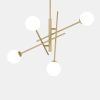 Brass Candle Style Four Light Metal Dimmable Chandelier With White Shades
