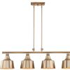 Gold Kitchen Island Four Light Metal Dimmable Chandelier With Gold Shades