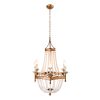 Gold And White Candle Style Six Light Metal and Frosted Glass Chandelier