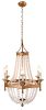 Gold And White Candle Style Six Light Metal and Frosted Glass Chandelier