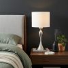 25" Silver Metal Table Lamp With Off White Drum Shade