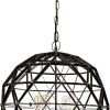 Black Caged Four Light Metal Dimmable Chandelier