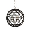 Black Caged Four Light Metal Dimmable Chandelier