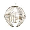 Gold Caged Six Light Metal and Glass Dimmable Chandelier With Gold Shades