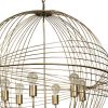Gold Caged Six Light Metal and Glass Dimmable Chandelier With Gold Shades