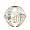 Gold Caged Six Light Metal and Glass Dimmable Chandelier With Gold Shades