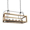 Natural And Black Candle Style Six Light Wood and Metal Dimmable Chandelier