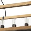 Natural And Black Candle Style Six Light Wood and Metal Dimmable Chandelier