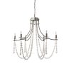 White And Silver Candle Style Six Light Metal and Beads Dimmable Chandelier