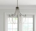 White And Silver Candle Style Six Light Metal and Beads Dimmable Chandelier