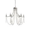 White And Silver Candle Style Six Light Metal and Beads Dimmable Chandelier