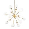Gold Sputnik Multi Light Frosted Metal and Glass Dimmable Chandelier With White Shades