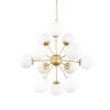 Gold Sputnik Eleven Light Frosted Metal and Glass Dimmable Chandelier With White Shades