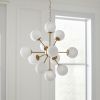 Gold Sputnik Eleven Light Frosted Metal and Glass Dimmable Chandelier With White Shades