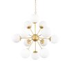 Gold Sputnik Eleven Light Frosted Metal and Glass Dimmable Chandelier With White Shades