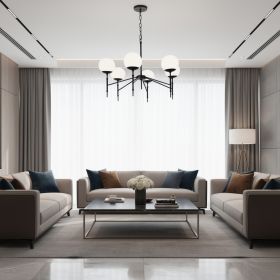 Black Sputnik Six Light Metal and Frosted Glass Dimmable Chandelier