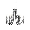Black Candle Style Six Light Metal and Beads Dimmable Chandelier