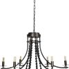 Black Candle Style Six Light Metal and Beads Dimmable Chandelier