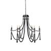 Black Candle Style Six Light Metal and Beads Dimmable Chandelier